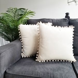 🌻NEW🌻 2 Velvet Pom Pom Cushion Covers, Cream